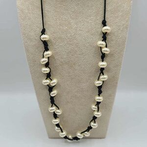 J Crew Faux Pearl Black Corded Necklace NWOT